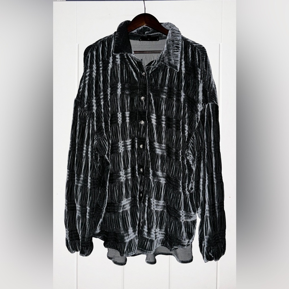 White Birch Women Velvet Burnout‎ Black Label Button Down Shirt XL Whimsigoth